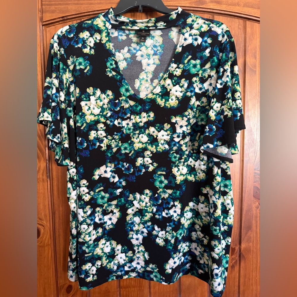 Worthington Ruffled Short Sleeve Relaxed Blouse